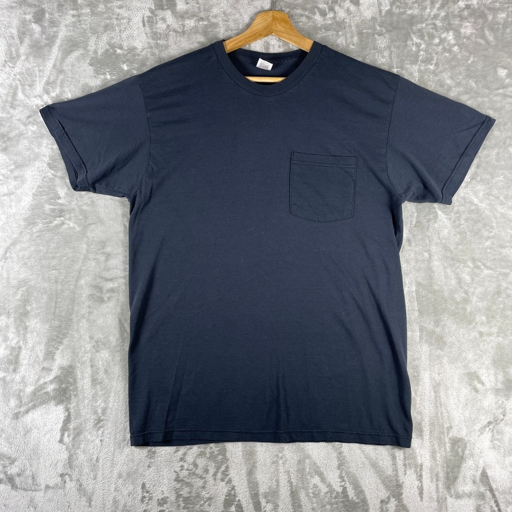 Vintage 90s Fruit of the Loom Pocket T-Shirt Mens L Black Short Sleeve Cotton